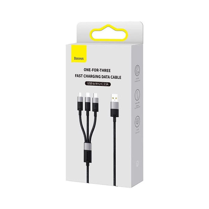 Cabo 3 em 1 USB StarSpeed Series, USB-C + Micro + Lightning 3,5A, 1,2m Preto