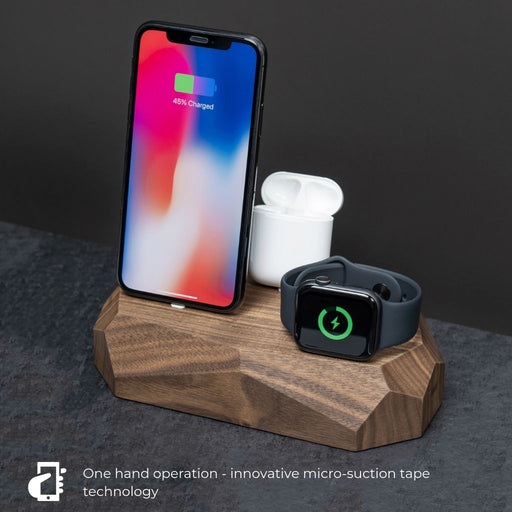 Base de Carregamento Tripla para iPhone, Apple Watch e AirPods  | Madeira Nogueira
