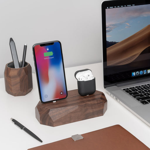 Base de Carregamento Dupla iPhone e Apple AirPods | Madeira Nogueira