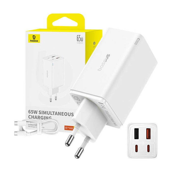 Carregador Gan6 Pro Dual Usb-A/Usb-C 65W Fast Charger Branco + Cabo Usb-C 100W 1M